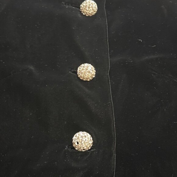 VTG Black Velvet Duster Coat Rhinestone Buttons Long 60's Luxury Romantic Sz S - Picture 4 of 14